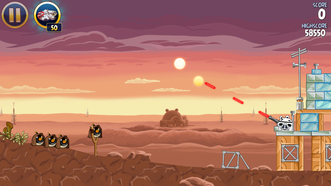 Angry Birds: Star Wars (iPhone) screenshot: The lasers can knock your angry bird off course