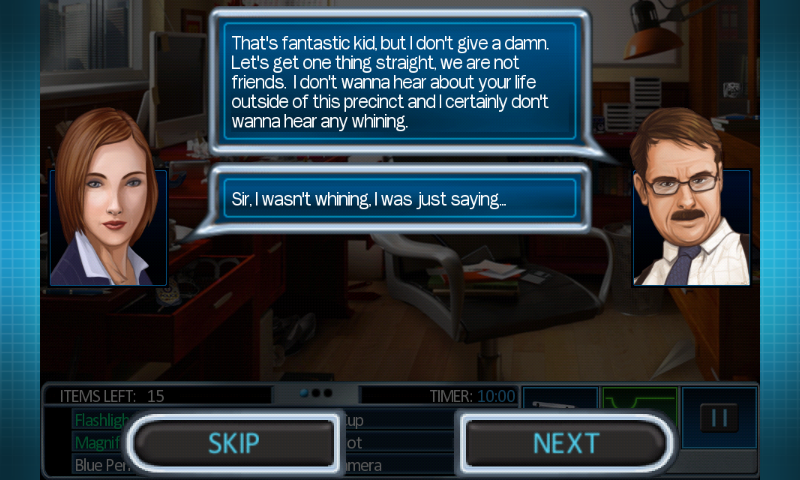 Masters of Mystery: Crime of Fashion (Android) screenshot: Some dialogue