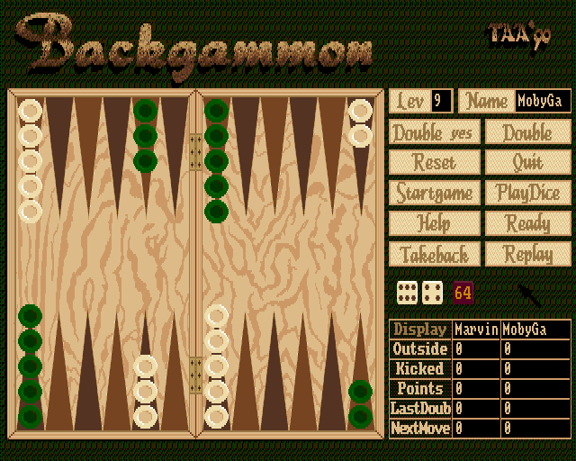 Backgammon (Amiga) screenshot: The playing screen