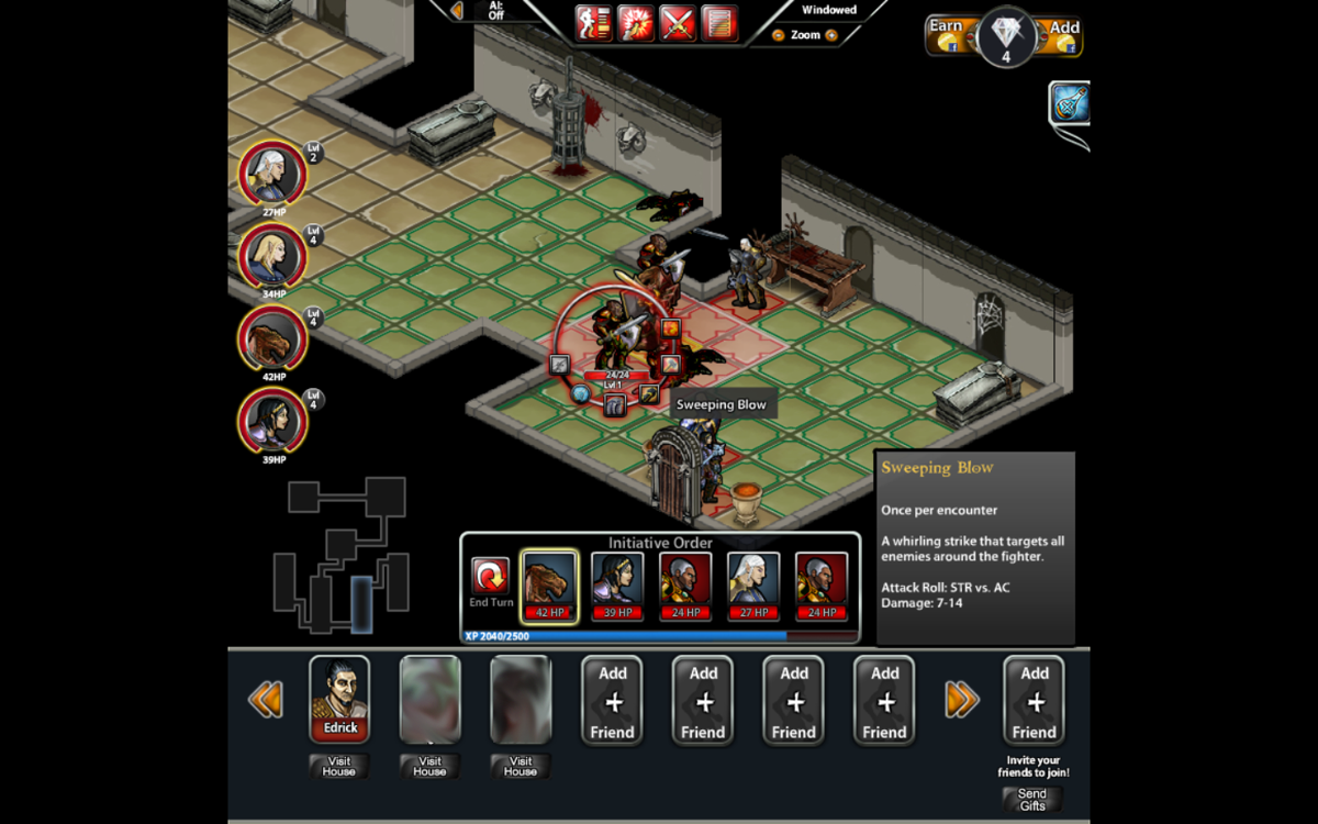 Dungeons & Dragons: Heroes of Neverwinter (Browser) screenshot: The Sweeping Blow deals damage to all adjacent enemies.