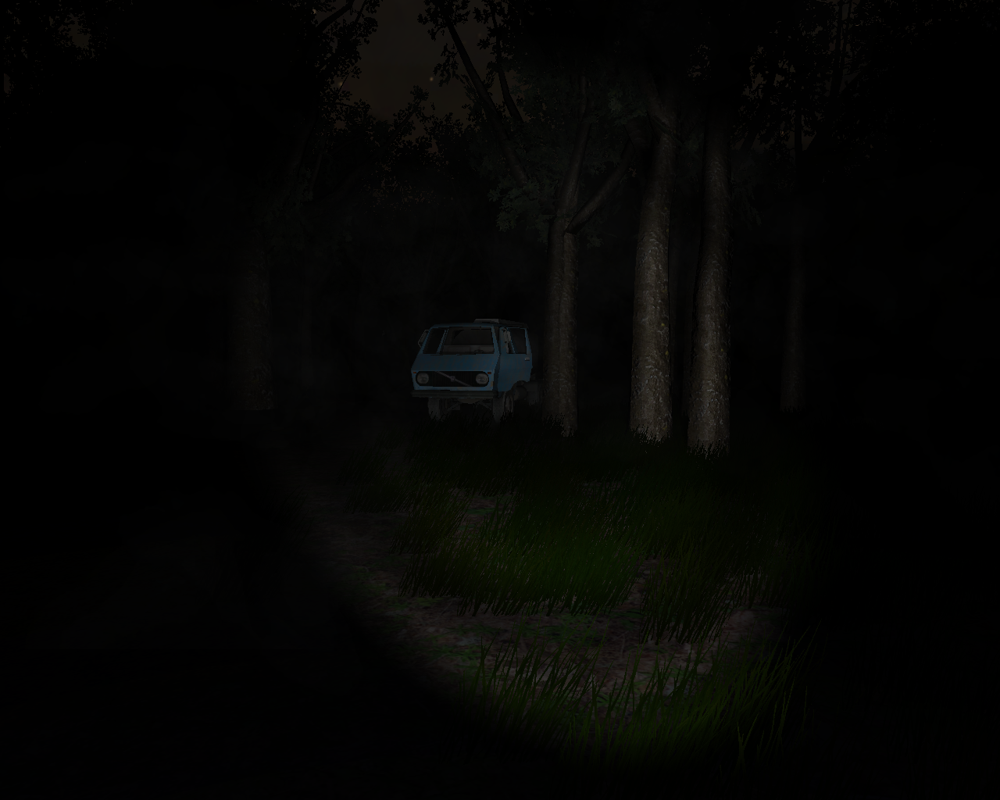 Slender: The Eight Pages (Windows) screenshot: Maybe there's another page on that creepy car
