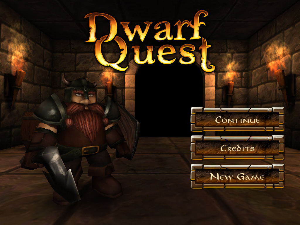 Dwarf Quest (iPad) screenshot: Title screen, featuring our hero, Morrin Firebread