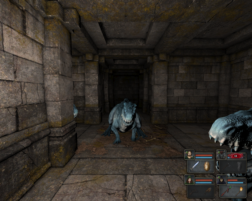 Legend of Grimrock (Windows) screenshot: surrounded by Ice Lizards