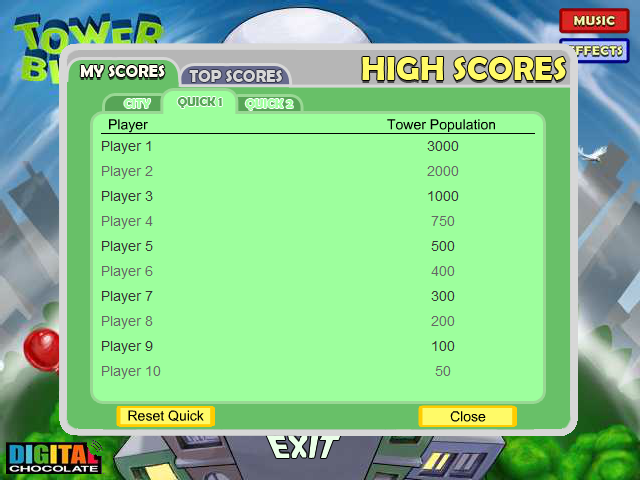 Tower Bloxx (Browser) screenshot: High scores