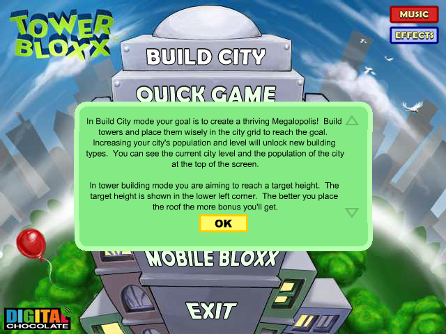 Tower Bloxx (Browser) screenshot: Instructions
