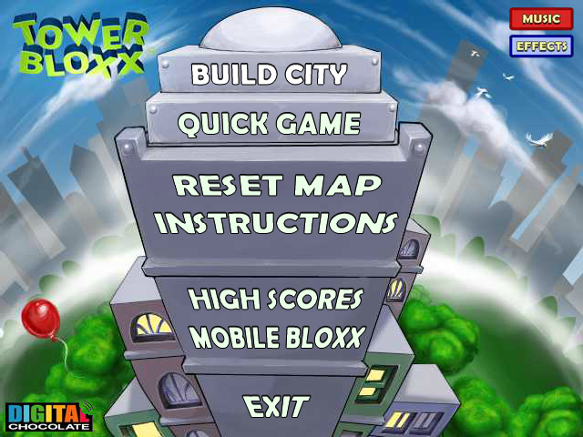 Tower Bloxx (Browser) screenshot: Main menu