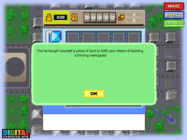 Tower Bloxx (Browser) screenshot: You've bought yourself a piece of land. Now start working.