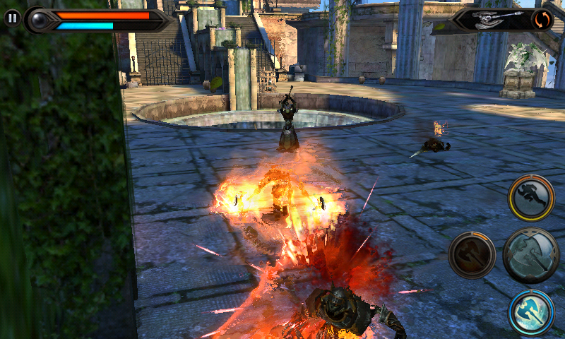 Wild Blood (Android) screenshot: Fire skill attack with axes
