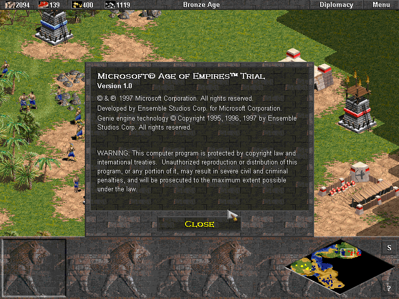 Age of Empires (Demo Version) (Windows) screenshot: Version information screen.