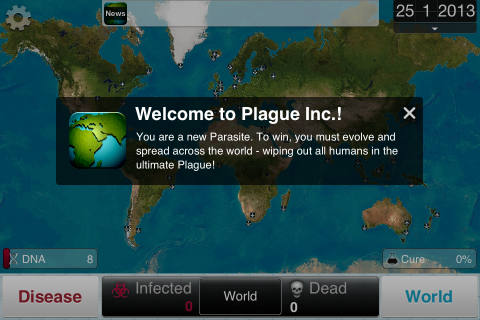 Plague Inc. (iPhone) screenshot: And so it begins...