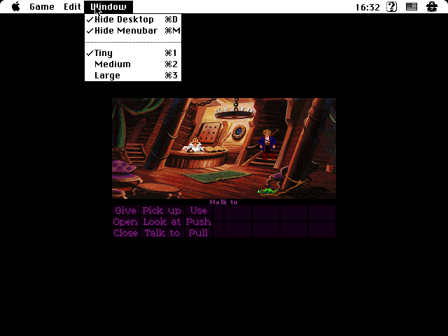 Monkey Island 2: LeChuck's Revenge (Macintosh) screenshot: There are some other screen options, including having a small window