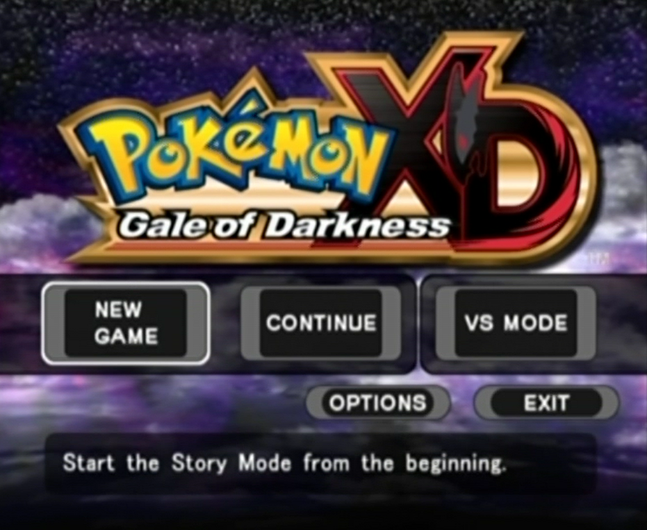 Pokémon XD: Gale of Darkness (GameCube) screenshot: Main Menu.