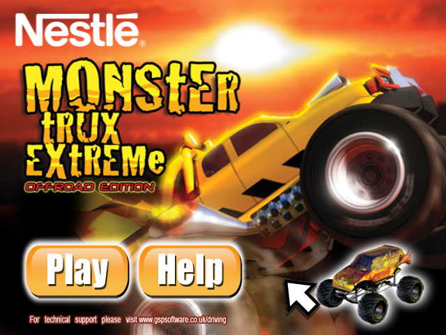 Monster Trux Extreme: Offroad Edition (Windows) screenshot: Title screen (Nestlé's NESCAU Cereal bundle release).