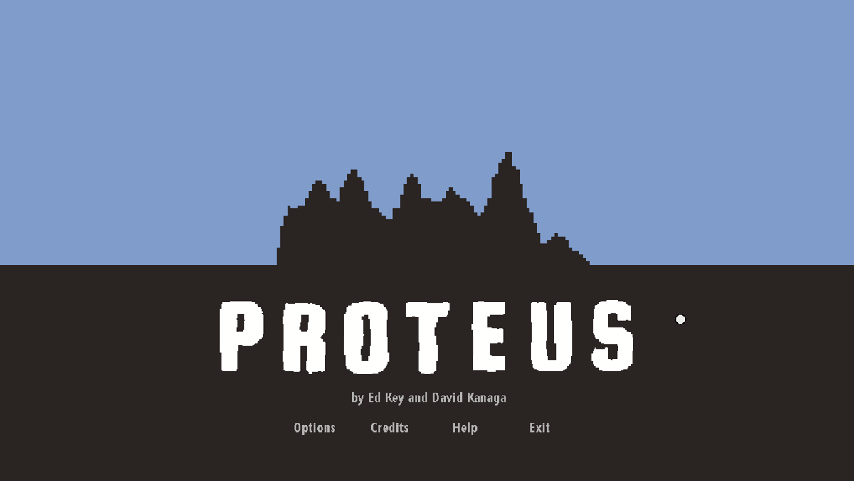Proteus (Windows) screenshot: Title screen and main menu