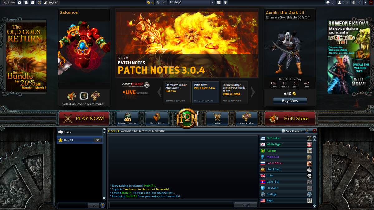 Heroes of Newerth (Windows) screenshot: Main Menu