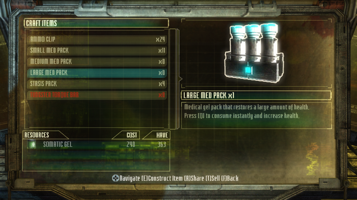 Dead Space 3 (Windows) screenshot: You can craft items you need if you have resources