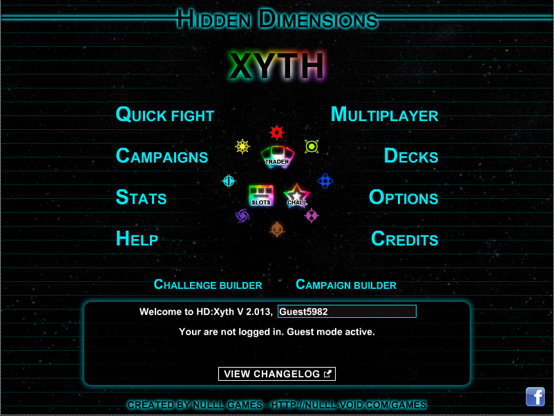 Hidden Dimensions: Xyth (Browser) screenshot: main menu