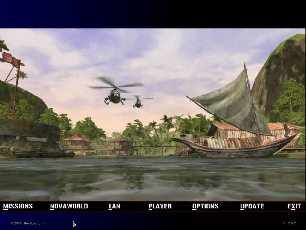 Joint Operations: Typhoon Rising (Windows) screenshot: Main menu, with scenes from intro movie rolling as background