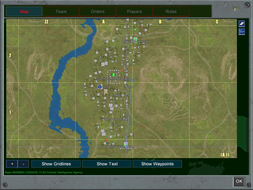 Joint Operations: Typhoon Rising (Windows) screenshot: Commanders interface - In multiplayer, someone can take the role of a team leader and gather players in squads, set up waypoints to follow and give orders for them to follow. (Alpha-Echo)