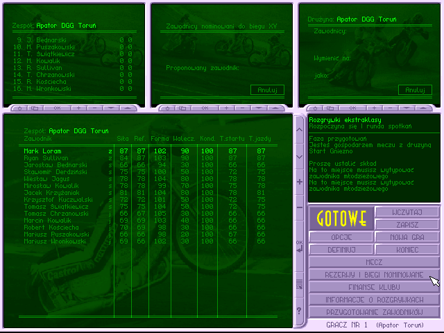 Insane Speedway (DOS) screenshot: Team members