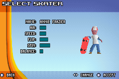 Backyard Skateboarding (Game Boy Advance) screenshot: Select Skater