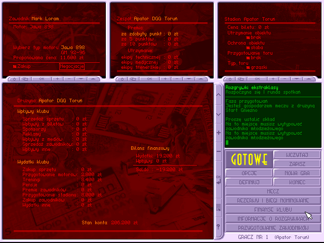 Insane Speedway (DOS) screenshot: Club finances