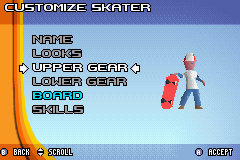 Backyard Skateboarding (Game Boy Advance) screenshot: Customize Skater