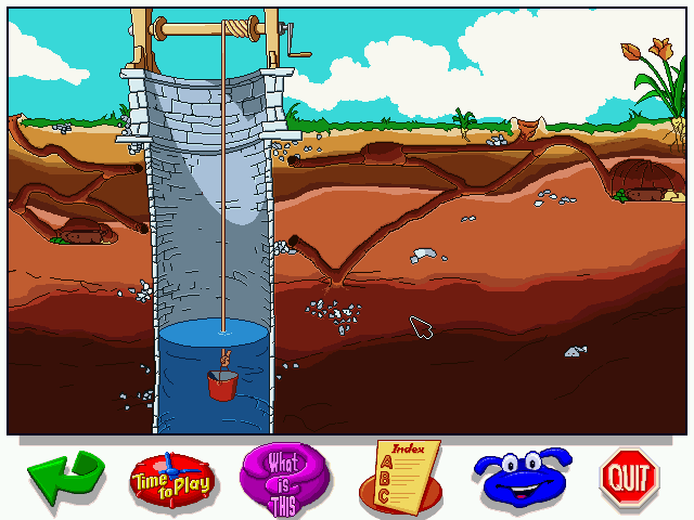 Let's Explore: The Farm - With Buzzy (Windows) screenshot: A longitudinal section of the well and its surroundings.