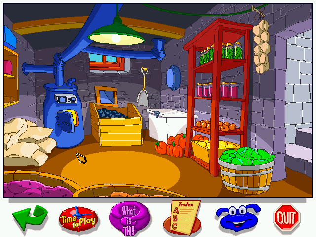 Let's Explore: The Farm - With Buzzy (Windows) screenshot: A very colorful farm cellar.
