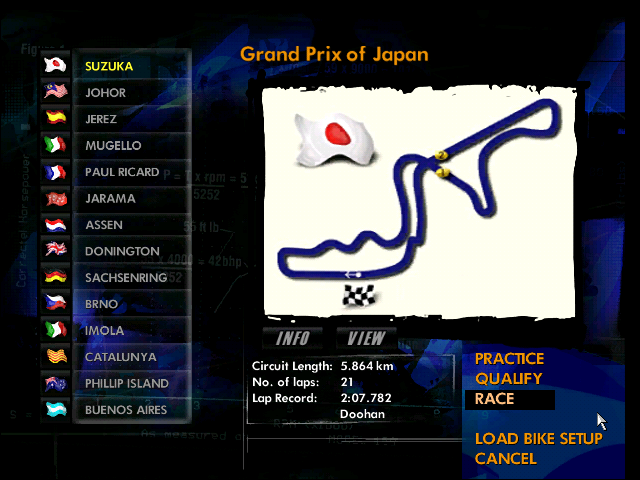 GP 500 (Windows) screenshot: Race choice