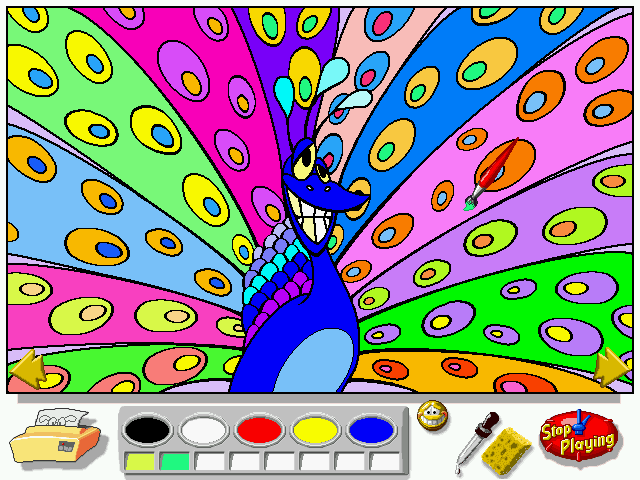 Let's Explore the Jungle (Windows) screenshot: A crazy and very colorful peacock (the coloring minigame).