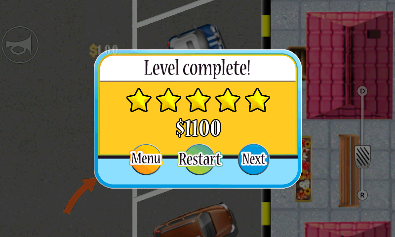 Parking Mania (Android) screenshot: Level completed