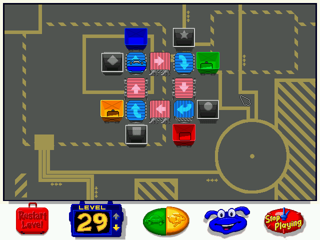 Let's Explore The Airport (Windows) screenshot: A more complicated level from the Lost Luggage game - this must be the best minigame in the whole series, it would be fun even as a standalone game.