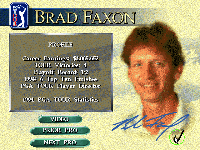 PGA Tour 96 (DOS) screenshot: Golfer profile