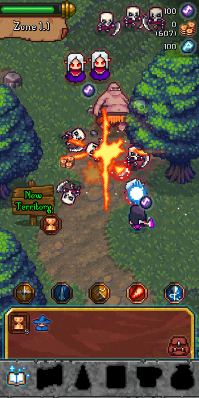 Tap Wizard RPG: Arcane Quest (Android) screenshot: Blasting some low-level skeletons