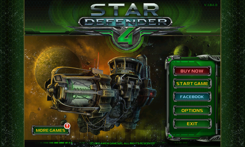 Star Defender 4 (Android) screenshot: Main menu