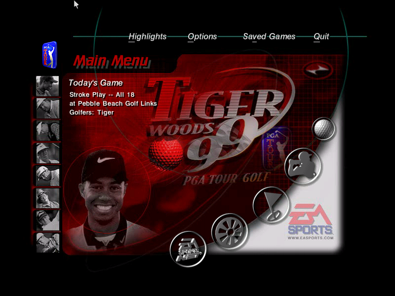 Tiger Woods 99 PGA Tour Golf (Windows) screenshot: Main menu