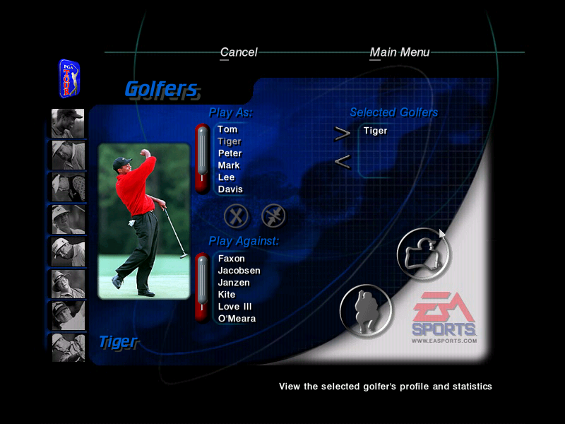 Tiger Woods 99 PGA Tour Golf (Windows) screenshot: Golfers choice