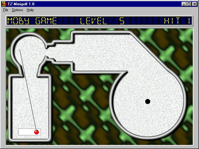 TZ-Minigolf (Windows 3.x) screenshot: Hole five starts to show the true creativity of the course designer.