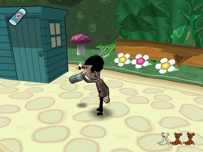 Mr Bean's Wacky World (Windows) screenshot: Using the repellent on bess