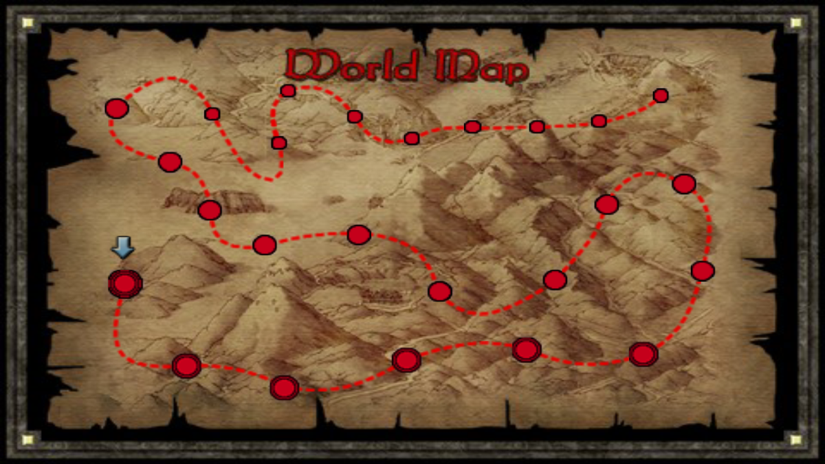 Dungeon Scroll (Android) screenshot: Making the full journey across the map