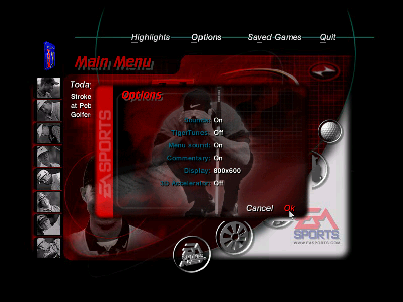 Tiger Woods 99 PGA Tour Golf (Windows) screenshot: Game options