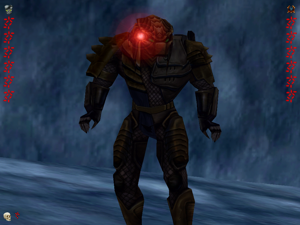 Aliens Versus Predator 2: Primal Hunt (Windows) screenshot: A fellow Ancient Predator stands guard in the Pilot ruins.