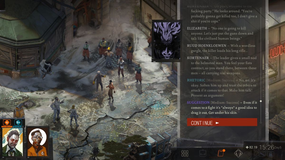 Disco Elysium (Windows) screenshot: A critical moment in the game