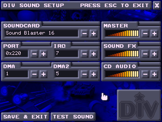 Tank2 (DOS) screenshot: Sound setup - various sound cards are detected by the installer. Only sound effects are used, no music.