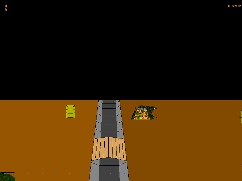 Tank2 (DOS) screenshot: The starting position of your tank is in the lower left corner. Movement is up/down (while moving forward, to the right). Speed is variable, and stopping is allowed, but not reversing.