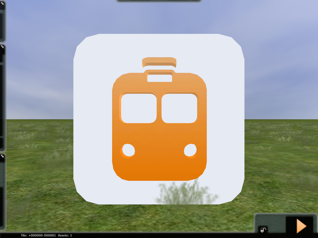 Rail Simulator (Windows) screenshot: This is the map editor, an orange train greets you. There are online resources available for more complex work, and sharing of your maps.