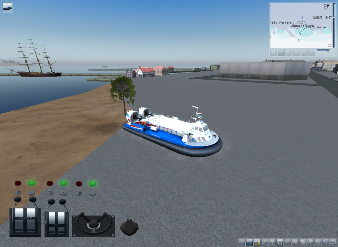 Ship Simulator 2008 (Windows) screenshot: You sometimes can beach your ship, but you can't get far even in a hovercraft, there are invisible walls blocking your progress.