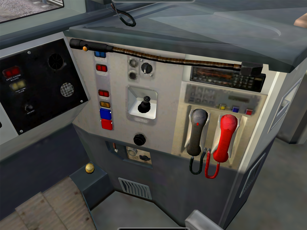 Rail Simulator (Windows) screenshot: This train has not one, but two phones in the cab. The red phone might be a direct line to the prime minister, in case he needs a ride?