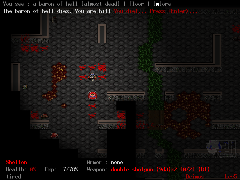 Doom, the Roguelike (Windows) screenshot: ...Didn't make it out of this one. (graphics mode)